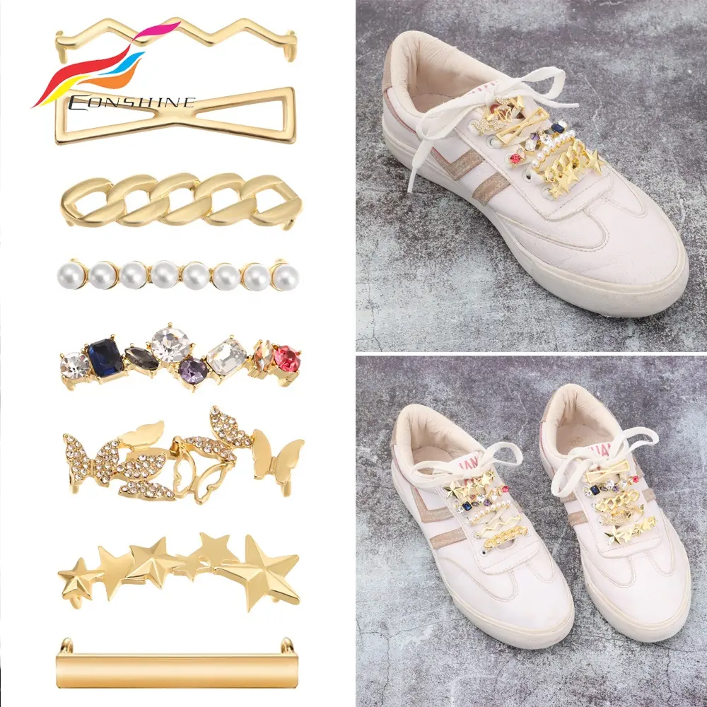 Wholesale The Newest Luxury Metal Bling Gold Silver Butterfly Rose Shoelace Charm for Sneakers