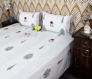 Best Selling Hand Block Print Cotton Flat Bedsheet Boho Floral Indian Bedding Queen <b>King</b> <b>Size</b> for Wholesale Price - Product Image 2