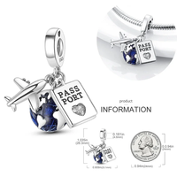 Breloques de voyage en argent sterling 925 pour bracelet original, perles DIY avion et globe terrestre pour la fabrication de bijoux, cadeau