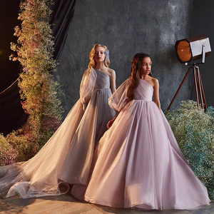 Vestido de Alta Gama para Niñas, de un Solo Hombro, con Cola Larga, Modelo Piano, Traje de Actuación, Falda Abullonada de Princesa para Niñas - Product Image 1
