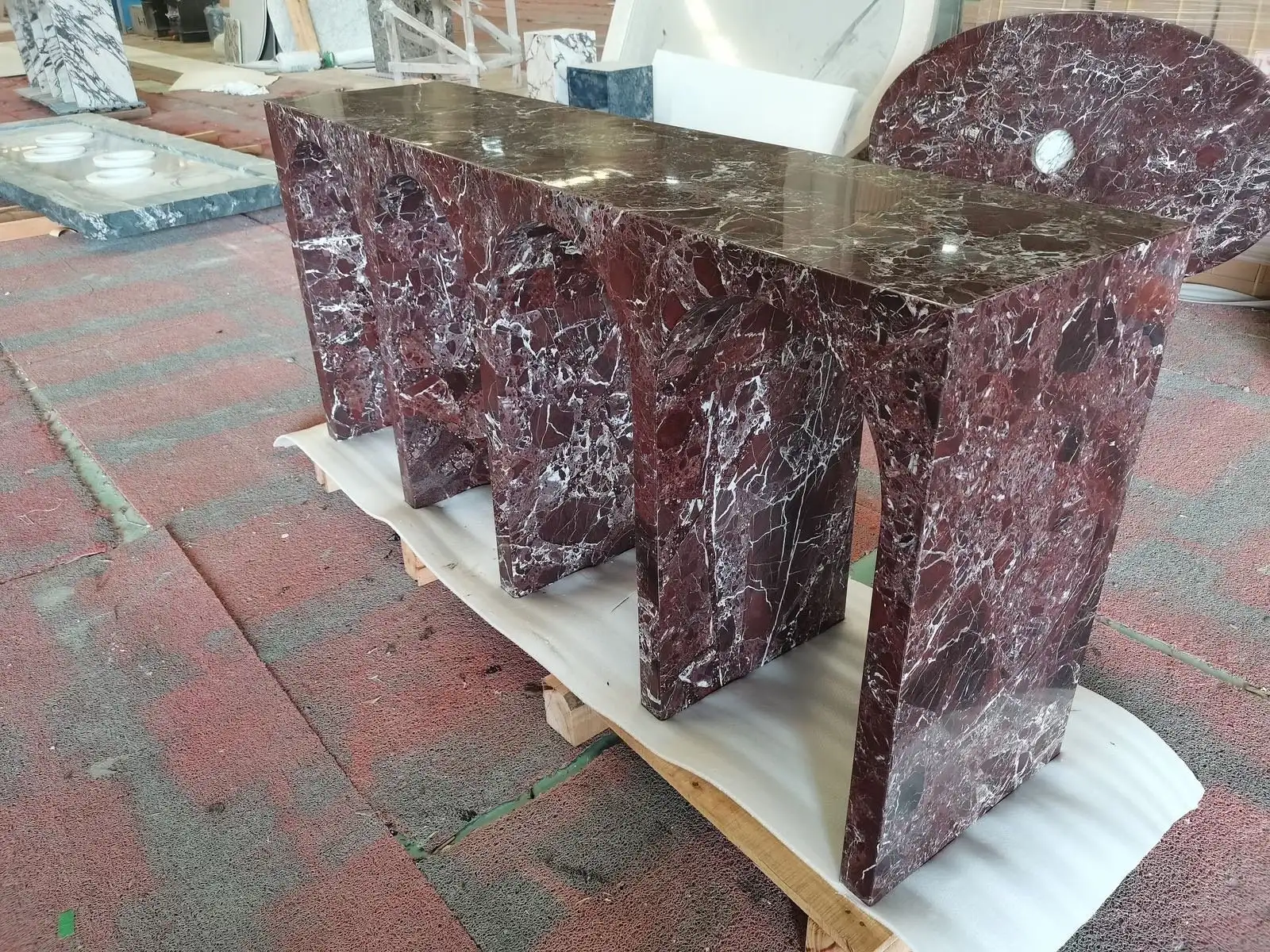SHIHUI muebles de piedra pasillo consola Mesa mármol acento extremo arco estilo minimalista europeo Rosso Levanto mármol consola Mesa