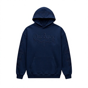 <b>Men's</b> <b>Navy</b> Blue Embroidered Hoodie Premium Cotton <b>Fleece</b> Pullover Streetwear Sweatshirt Custom Logo Wholesale Fashion - Product Image 1