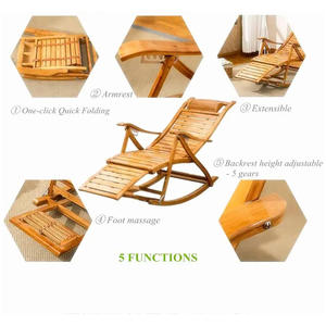 Chaise longue portable en bambou chaise inclinable pliante chaise balançoire extérieure pour adultes - Product Image 5