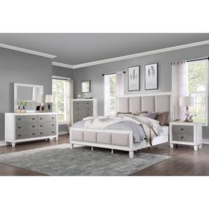 Table de chevet Katia en finition gris rustique et blanc patiné avec deux tiroirs pour chambre à coucher - Product Image 6