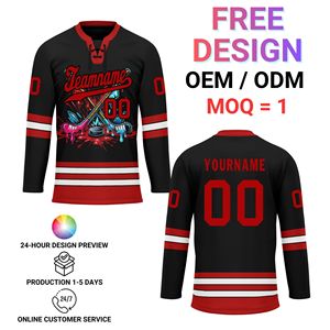 Uniformes de hockey sur glace en gros avec impression à la demande, services OEM/ODM et personnalisation du logo et du nom de l'équipe HCKJ01-2606146-11 - Product Image 1