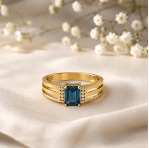 Luxury London Blue Topaz Engagement <b>Ring</b> <b>Emerald</b> Cut Gemstone <b>Ring</b> Handmade 18K Gold Filled Sterling <b>Silver</b> Wedding <b>Ring</b> Gift - Product Image 6