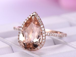 Anello di Fidanzamento Classico con Grande Goccia d'Acqua, Gioiello di Lusso Placcato in Oro Rosa per Donne - Product Image 1