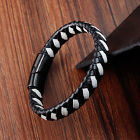 YUNSE nouveau gros bijoux de luxe en acier inoxydable fermoir magnétique noir rouge en cuir véritable tressé Bracelet hommes cadeau