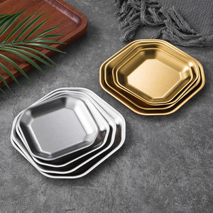 Gold Stainless Steel <b>Square</b> Plates <b>Set</b> Octagonal Design For Party Snacks Dessert Serving Platters - Product Image 4