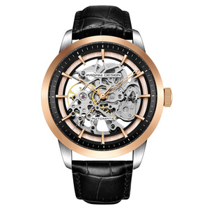 Berjani Mechanical <b>Watch</b> <b>Automatic</b> <b>Skeleton</b> Men's 30M Waterproof Stainless Steel Case Blue Leather Strap - Product Image 5