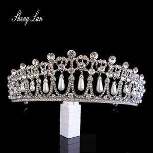 Couronnes <span class=keywords><strong>de</strong></span> <span class=keywords><strong>mariée</strong></span> et voiles Shenglan, nouvelles couronnes <span class=keywords><strong>de</strong></span> princesse en cristal et perles faites à la main - Product Image 1