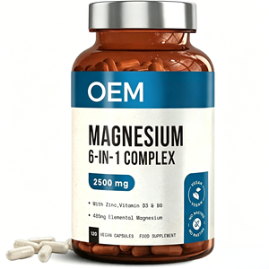 Cápsulas de Magnesio 6 en 1 OEM ODM, 2500 mg, 120 Cápsulas con Zinc, Vitamina D3, B6, Magnesio Elemental - Product Image 1