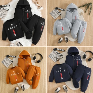 Ensemble de survêtement 3 pièces pour enfants (6M-3T) avec imprimé lettres Paris, <span class=keywords><strong>gilet</strong></span> à capuche zippé, sweat-shirt et pantalon de jogging pour garçons et filles - Vente en gros - Product Image 2