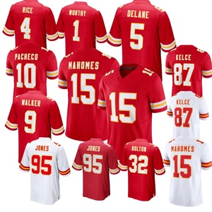 Vente en gros d'usine, broderie Kansas City # 5 Delane # 15 Mahomes # 1 Digne d'éloge # 9 Walker Pacheco # Maillot de football américain 87 Kelce - Product Image 1