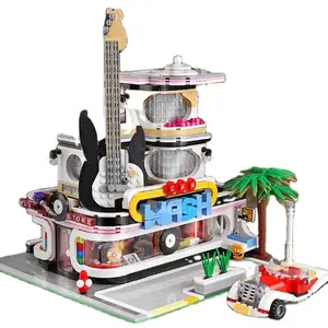 Mould king-16002 MOC City Creator, tienda de discos de guitarra, Modular, MOC, modelo de bloques de construcción, bloques, juguetes educativos para niños