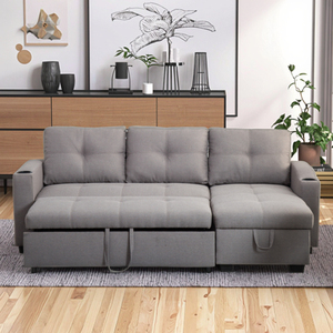 Sofá Cama Convertible de Tela Gris con Respaldo y Brazos Acolchados, Diseño de Tres Asientos y Compartimento de Almacenamiento Integrado - Product Image 6