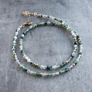 Zooying Moss Agate Crystal Jewelry Beaded Gemstone Choker <strong>Necklaces</strong> For Women - Product Image 5
