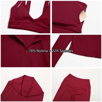 Ensemble de yoga 3 pièces couleur unie avec logo personnalisé, pantalon de compression élastique et soutien-gorge à fermeture éclair à maintien élevé pour l'entraînement physique