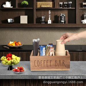 กล่องเก็บของไม้สำหรับร้านกาแฟ 18 ลิตร อเนกประสงค์ สำหรับจัดระเบียบบนโต๊ะ ใส่ฝาแก้ว หลอด ไม้คนกาแฟ และที่วางแก้วแบบใช้แล้วทิ้ง - Product Image 1