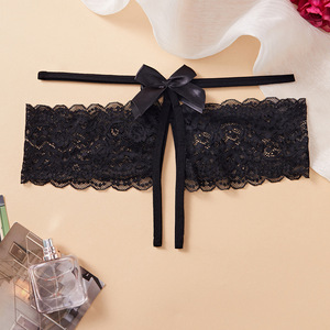 Tanga Sexy de Encaje Ding Zhi Mei con Detalle de Lazo Negro, Lencería Femenina Transparente de Fibra de Poliéster - Product Image 1