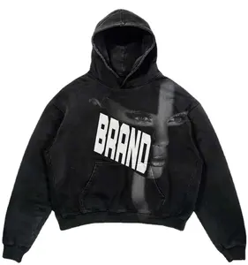 OEM 2024 heavyweight plain hoodies in bulk street style oversized stone wash distressed patch cut and sew hoodie sweatshirts