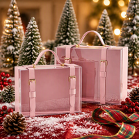 Luxuriöse Rote Geschenkbox aus Karton mit PU-Griff aus Recyclingmaterialien Tragbare Transparente Verpackung für Weihnachten Hochzeit Feiertage Geschenke