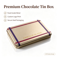Scatola di Latta Rettangolare di Lusso per Alimenti con Logo Personalizzato, Coperchio Scorrevole e Finitura Lucida per Confezioni di Cioccolatini e Caramelle