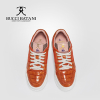 Chaussures décontractées pour hommes BUCCI BATANI, en cuir et tissu Scabal, couleur orange lave, à lacets, semelle extérieure en caoutchouc XL, SC070-E020