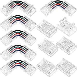 PCB Board Wire Connection Splitter LShape Coupler Solderless 4Pin 10mm 5050 RGB Clip LED Strip Light corner connector