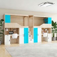 Lit mezzanine moderne en bois, polyvalent et peu encombrant, avec bureau et rangements pour chambre de garçon, doté de tiroirs