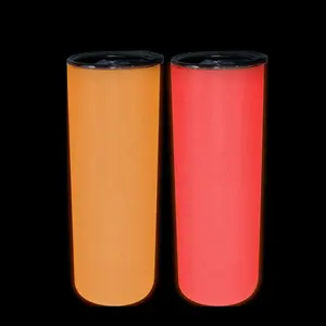 20Oz Skinny Tumbler Sublimatie Blanks Glow In The Dark Oranje En Rood Glow In The Dark Tumbler Cups Met deksel En Stro