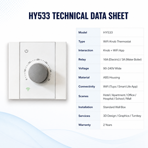 <span class=keywords><strong>Thermostat</strong></span> intelligent WiFi HY533 pour chaudière et chauffage au sol ; Relais double 16A/3A, 90-240V, contrôle via l'application Tuya pour hôtels et bureaux. - Product Image 3
