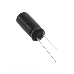 Condensador radial de aluminio de 1500 uF, 20%, 16V, canal del fabricante 16YXH1500MEFC10X28, de orificio pasante - Product Image 1