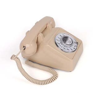 Teléfono <span class=keywords><strong>Fijo</strong></span> Retro Cuadrado Beige con Cable, Teléfono de Escritorio Analógico PSTN con Dial Giratorio Mecánico - Product Image 3