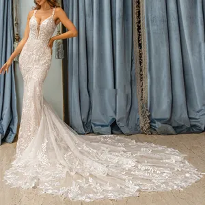 KDG eleganti fiori di pizzo Couture Big Size Lace Up abito di lusso cerimonia abiti da sposa a sirena con sette abiti da treno per la sposa
