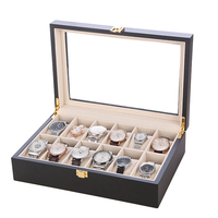 Boîte à montres en bois noir mat, 6, 10, 12, 20 emplacements, boîte de présentation pour collection de montres avec dessus en verre, logo personnalisé