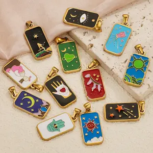 5 PCS Edelstahl vergoldete <span class=keywords><strong>Tarot</strong></span> karte Mond Anhänger für Kinder DIY Gold Halskette Ohrringe Schmuck Buntes Zubehör - Product Image 3