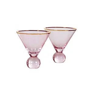 Gelas Martini Bola Tanpa Tangkai Merah Muda