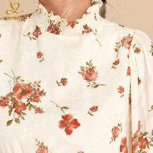 Op maat gemaakte dames lange mouwen herfst print elegante dames lange jurk prachtige ivoor lange mouwen bloemen <span class=keywords><strong>maxi</strong></span> jurk - Product Image 4