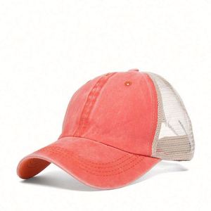 Wholesale Outdoor <b>Sunscreen</b> Worn-out Breathable Mesh Solid Vintage Style Cotton Women's High Top Hat Ponytail Baseball Cap - Product Image 2
