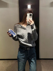 Suéter de Manga Larga con Cuello Solapa y Bordado de Piel Sintética, Estilo <span class=keywords><strong>Polo</strong></span> Básico / RL 25, Estilo Invierno-Primavera, para Parejas - Product Image 5