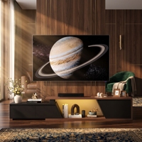 Meuble TV pliable de luxe en bois avec LED, console multimédia moderne noire avec 2 tiroirs pour salon et chambre, compatible avec les téléviseurs de 65 pouces et plus