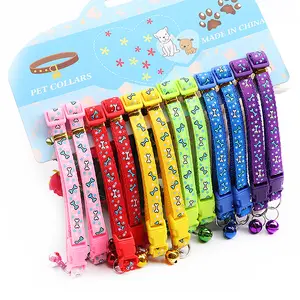 Impressão personalizada Multicolor Luz ajustável Reflective Nylon Listrado Cat Dog Pet Collar Com Bell