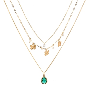 Collier ras de cou pour femme, bijoux plaqués or, cadeau de fête de mariage, pendentif <span class=keywords><strong>en</strong></span> forme de goutte d'eau, perle, plusieurs couches, papillon - Product Image 4