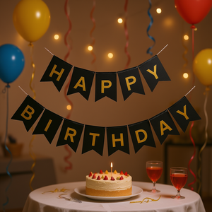 Guirlande Joyeux Anniversaire Lettres Noires et Dorées 4M – Kit de Décoration de Fête Modèle 44277 - Product Image 2