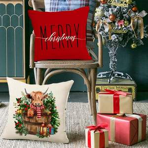 RABUSOFA Fundas de Almohada de Navidad de 18x18 Pulgadas, Juego de 4 Cojines Decorativos de Feliz Navidad de Vaca DE LAS Tierras Altas - Product Image 1