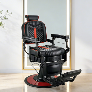 Sillón de Barbería Antiguo con Cojín Redondo, Sillones de Peluquería, Unidad Negra y Dorada, Cuero Sintético, Maquillador, Estilista, Resistente - Product Image 1