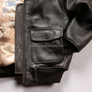 Chaqueta de Cuero Genuino para Hombre, Estilo Bomber G1, de Invierno, Alta Calidad, Talla Grande Europea y Estadounidense, Gruesa, con Cuello de Piel de Cordero de 1.5mm - Product Image 5