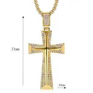 Europese Amerikaanse Hiphop Titanium Staal 18K Vergulde Diamant Aanslag Gratis Kruis Hanger Ketting
