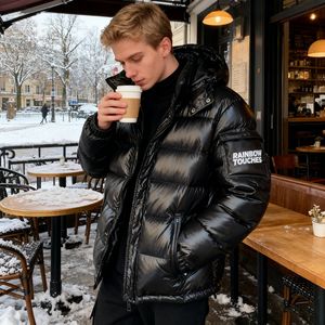 <span class=keywords><strong>Piumino</strong></span> Streetwear da <span class=keywords><strong>Uomo</strong></span> <span class=keywords><strong>Imbottito</strong></span> di Alta Qualità, Giacca Invernale Lucida Oversize con Cappuccio e Zip - Product Image 1